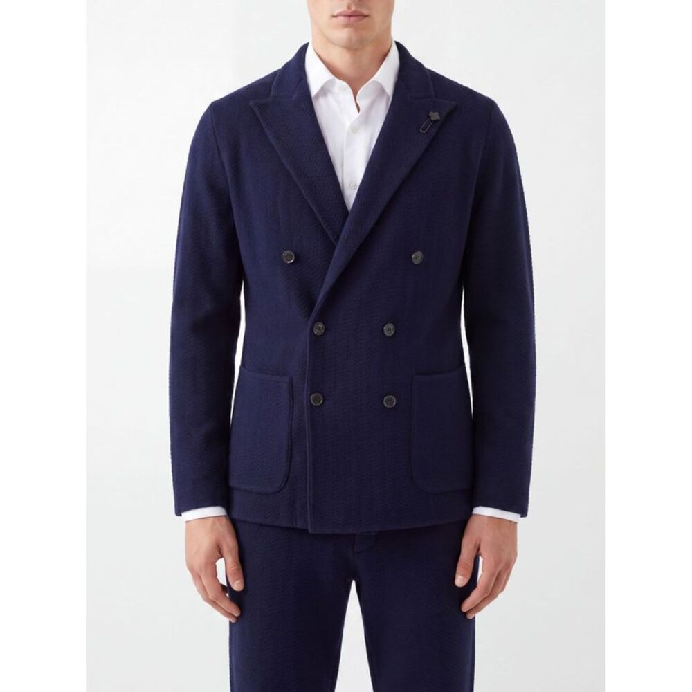 Lardini Men Double-Breasted Slim Fit Wool Blazer Lardini With Classic Lapels